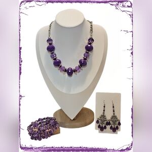 Purple Acrylic Bead Necklace Set